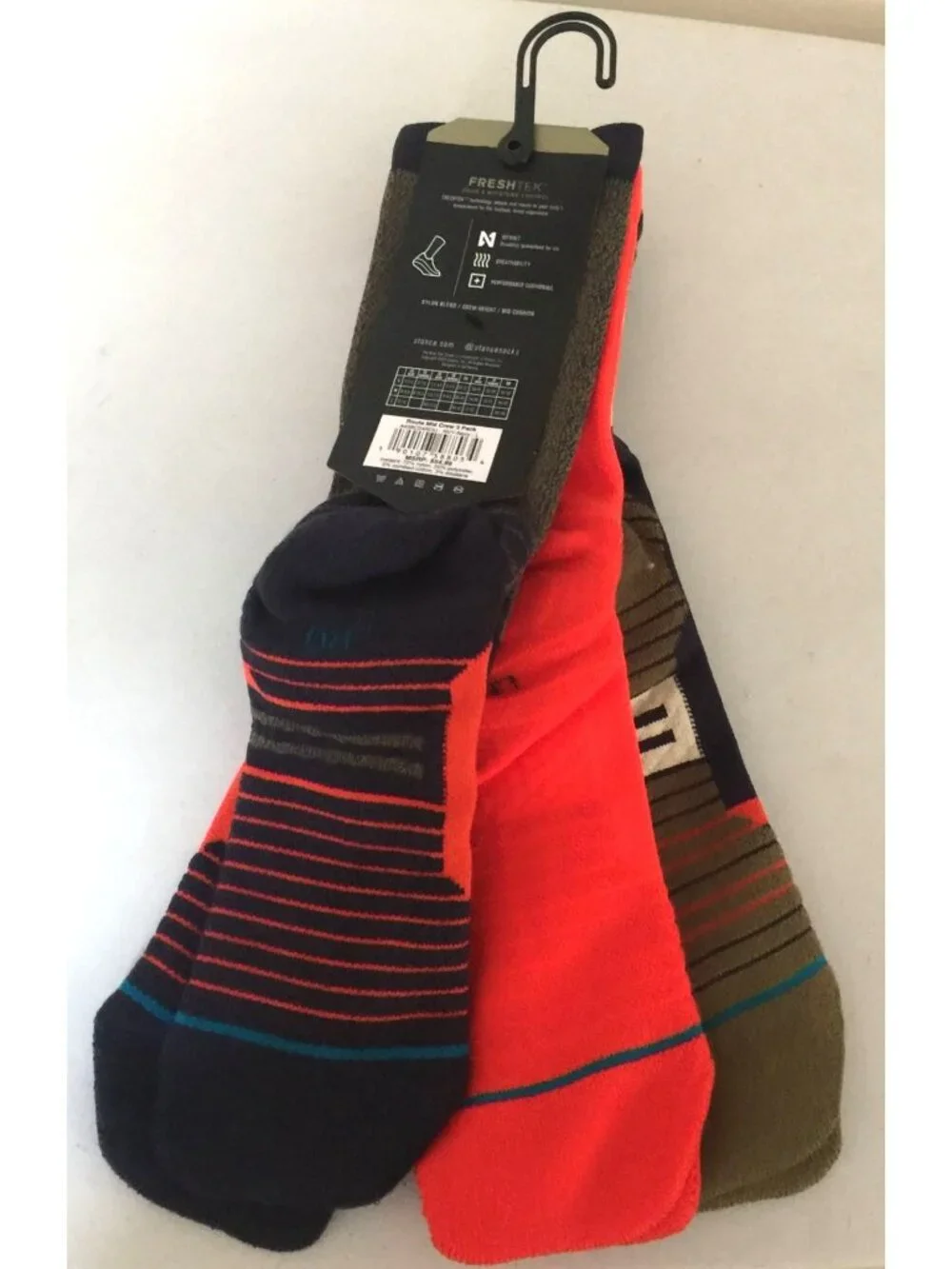 Stance Men's Route Mid Crew Performance 3 Pack Size Large 9-13 Navy Orange